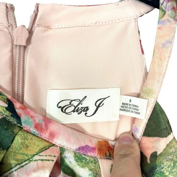 New Eliza J Size 8 Floral Printed Cut Out Sash Dress Watercolor Art To Wear NWT - Picture 7 of 10